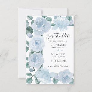 Dusty Blue Eucalyptus Watercolor Floral Wedding Save The Date