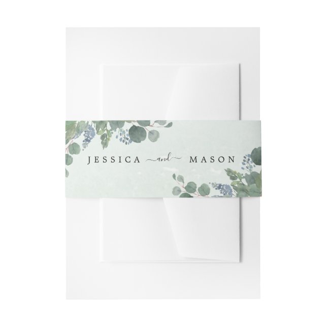 Dusty Blue Eucalyptus Wedding Belly Bands Invitation Belly Band (Front Example)