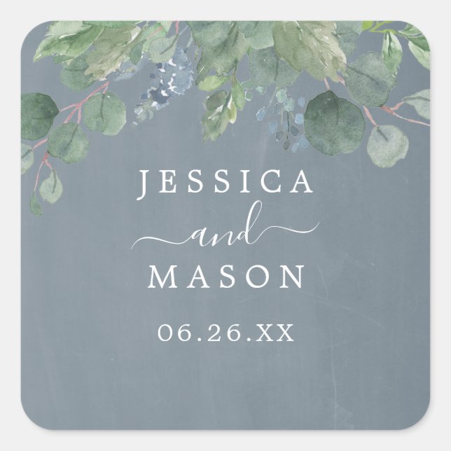 Dusty Blue Eucalyptus Wedding Favour Stickers (Front)