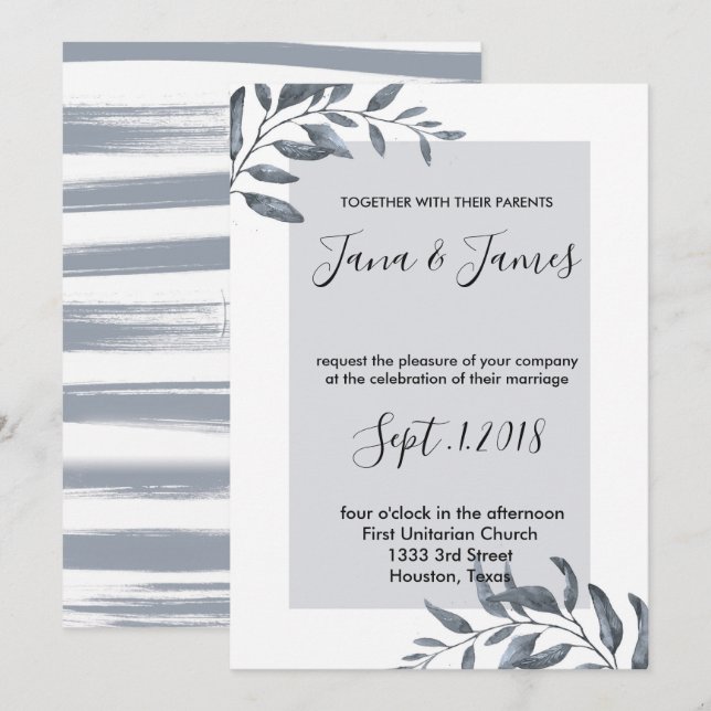Dusty Blue Eucalyptus wedding Invitation (Front/Back)