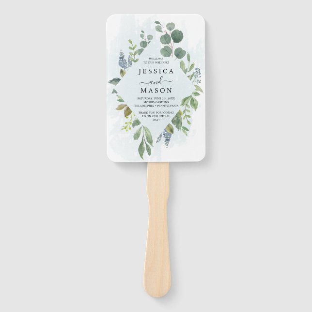 Dusty Blue Eucalyptus Wedding Program Fan (Front)