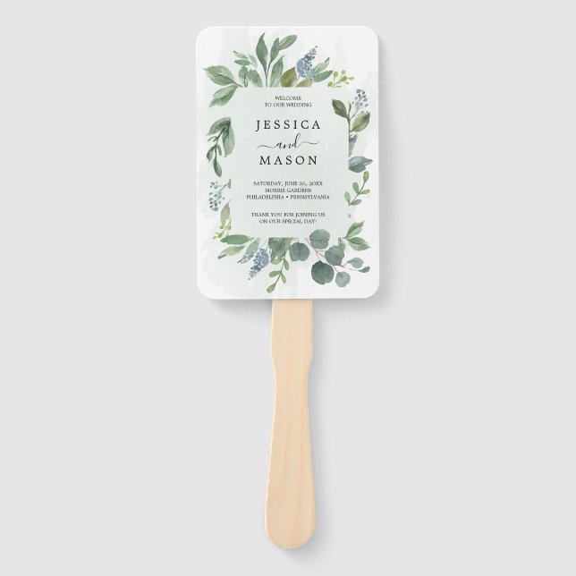 Dusty Blue Eucalyptus Wedding Program Fan (Front)