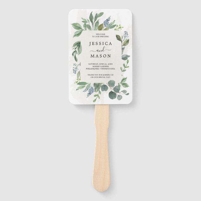 Dusty Blue Eucalyptus Wedding Program Fan (Front)