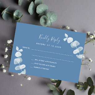 Dusty blue eucalyptus wedding response RSVP Card