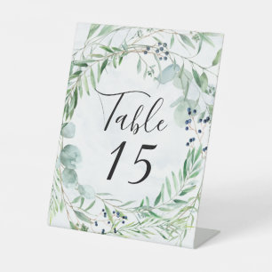Dusty Blue Eucalyptus Wedding Table Number Pedestal Sign