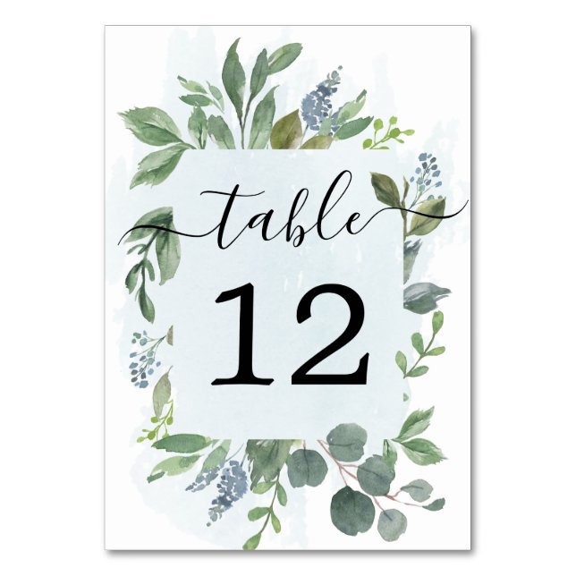 Dusty Blue Eucalyptus Wedding Table Numbers (Front)