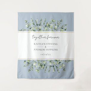 Dusty Blue Eucalyptus Wedding Together Forever Tapestry
