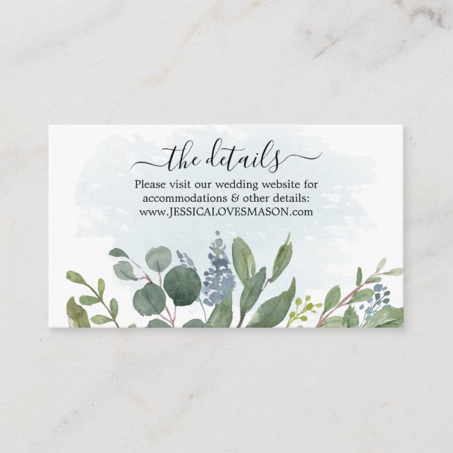 Dusty Blue Eucalyptus Wedding Website Insert Card (Front)
