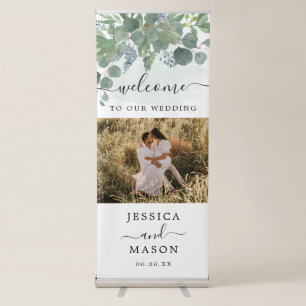 Dusty Blue Eucalyptus Wedding Welcome Banner Stand