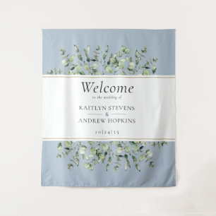 Dusty Blue Eucalyptus Wedding Welcome  Tapestry