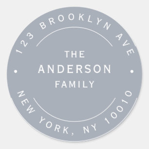 Dusty Blue Family Name Round Return Address Label