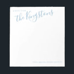 Dusty Blue Family Name Script Notepad<br><div class="desc">This Family Name Personalised Stationery makes an easy,  custom gift for a family friend or loved one! The size of these cards are perfect for writing a personal letter to a friend or to be used as a thank you note.</div>