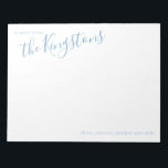 Dusty Blue Family Name Script  Notepad<br><div class="desc">This Family Name Personalised Stationery makes an easy,  custom gift for a family friend or loved one! The size of these cards are perfect for writing a personal letter to a friend or to be used as a thank you note.</div>