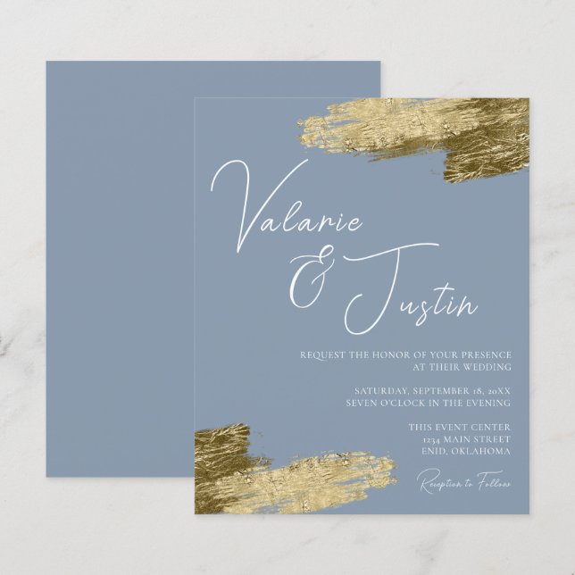 Dusty Blue Faux Gold Foil Wedding Invitation (Front/Back)