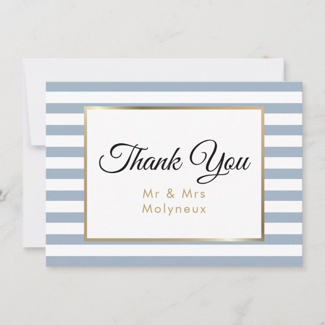 Dusty Blue Faux Gold Foil Wedding Thank You (Front)