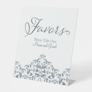 Dusty Blue Favour Calligraphy Simple Vintage Pedestal Sign