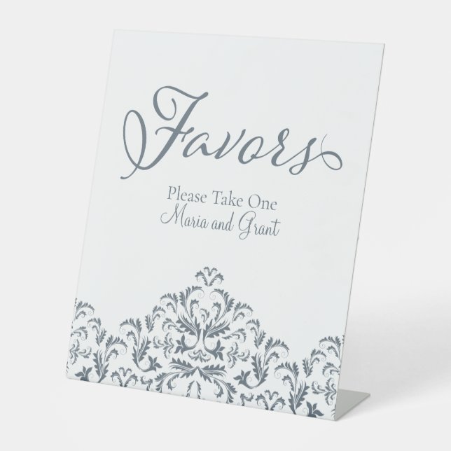 Dusty Blue Favour Calligraphy Simple Vintage Pedestal Sign (Front)