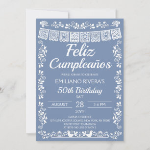 Dusty Blue Feliz Cumpleaños 50th Birthday Invitation