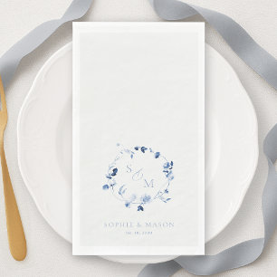 Dusty Blue Fine Art Floral Monogram Wedding Napkin