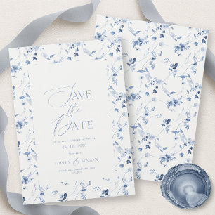 Dusty Blue Fine Art Floral Save the Date Card