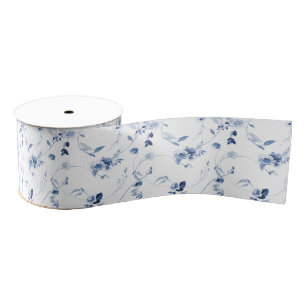 Dusty Blue Fine Art Floral Wedding Grosgrain Ribbon