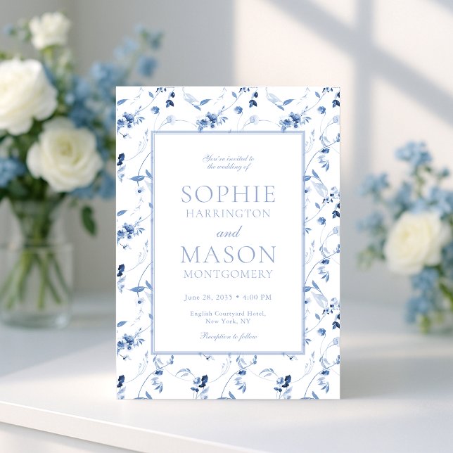 Dusty Blue Fine Art Floral Wedding Invitation (Creator Uploaded)