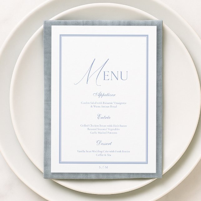 Dusty Blue Fine Art Floral Wedding Menu Card (Creator Uploaded)