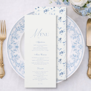 Dusty Blue Fine Art Floral Wedding Menu Invitation
