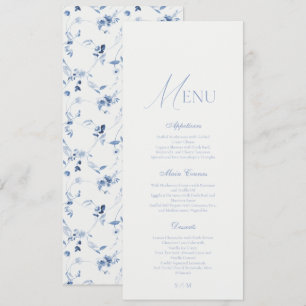 Dusty Blue Fine Art Floral Wedding Menu  Invitation