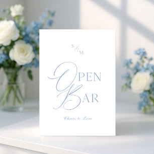 Dusty Blue Fine Art Open Bar Sign with Calligraphy Invitation