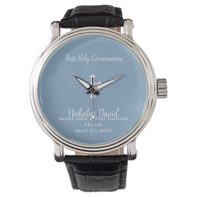 Dusty Blue First Communion with Cross Watch (Front)