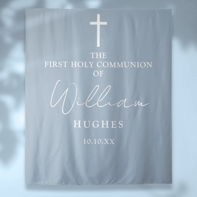 Dusty Blue First Holy Communion Photo Backdrop Tapestry (Dusty Blue First Holy Communion Photo Backdrop)