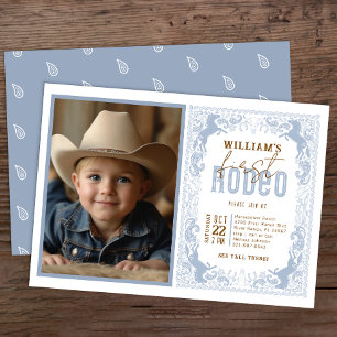 Dusty Blue First Rodeo Photo Invitation – Western 