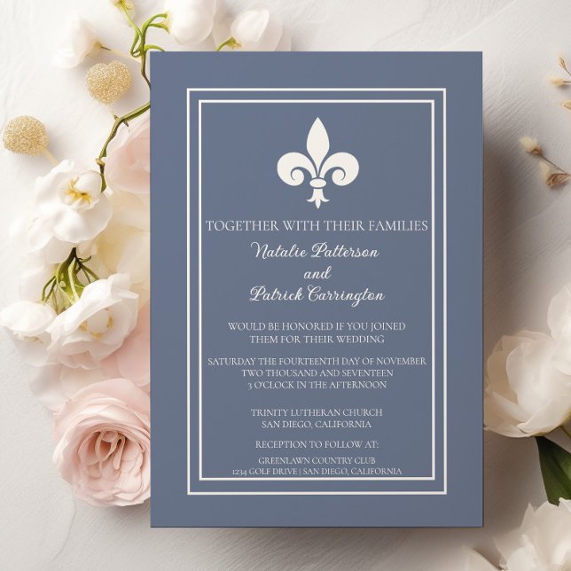 Dusty Blue Fleur de Lis Wedding Invitation (Dusty Blue Fleur de Lis Wedding Invitation)