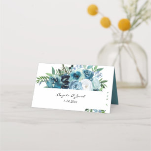 Dusty Blue Floral 2 Version 2 Place Card