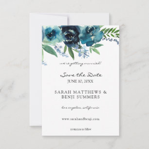 Dusty Blue Floral 2 & Your Photo Save The Date