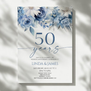 Dusty Blue Floral 50th Wedding Anniversary Invitation