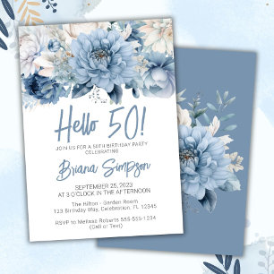 Dusty Blue Floral 50th Wedding Anniversary Invitation