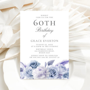 Dusty Blue Floral 60th Birthday Party  Invitation