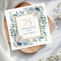 Dusty Blue Floral 75th Birthday 