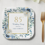 Dusty Blue Floral 85th Birthday  Paper Plate<br><div class="desc">Introducing the perfect accessories for your birthday celebration! These charming paper plates feature a whimsical design with a border of blooming dusty blue flowers. They exude elegance and are sure to impress your guests. Additionally, you can personalise them, adding a unique touch to your special event. These plates are ideal...</div>