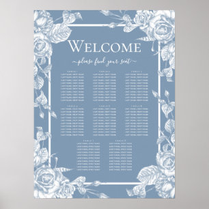 Dusty Blue Floral 8 Table 10 People Seating Chart
