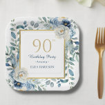 Dusty Blue Floral 90th Birthday  Paper Plate<br><div class="desc">Introducing the perfect accessories for your birthday celebration! These charming paper plates feature a whimsical design with a border of blooming dusty blue flowers. They exude elegance and are sure to impress your guests. Additionally, you can personalise them, adding a unique touch to your special event. These plates are ideal...</div>