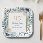 Dusty Blue Floral 95th Birthday  Paper Plate<br><div class="desc">Introducing the perfect accessories for your birthday celebration! These charming paper plates feature a whimsical design with a border of blooming dusty blue flowers. They exude elegance and are sure to impress your guests. Additionally, you can personalise them, adding a unique touch to your special event. These plates are ideal...</div>