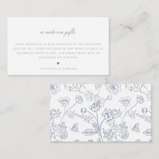 Dusty Blue Floral A Note On Gifts Wedding Enclosure Card (Front/Back)