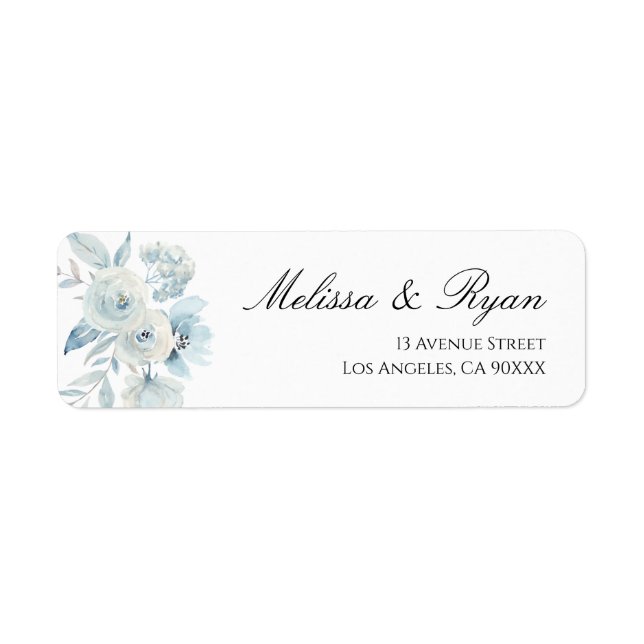 dusty blue floral address label (Front)