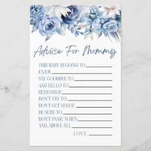 Dusty Blue Floral Advice Baby Shower Game Activity