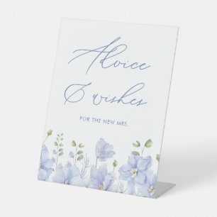 Dusty Blue Floral Advice & Wishes Bridal Shower Pedestal Sign