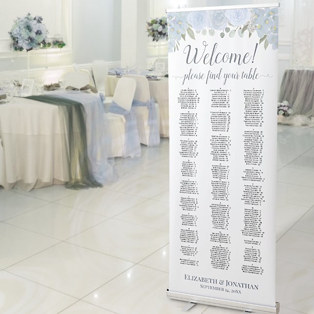 Dusty Blue Floral Alphabetical Seating Chart Retractable Banner (Creator Uploaded)