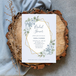 Dusty Blue Floral and Eucalyptus   Bridal Shower Invitation